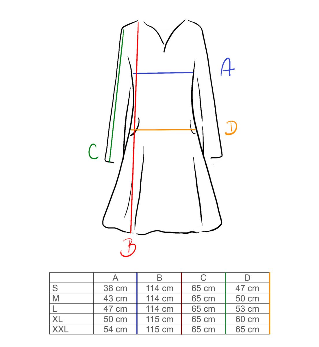 Größentabelle Jacquard Kleid